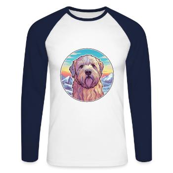Soft Coated Wheaten Terrier Dog Breed Cartoon Kawa - Unisex Long Sleeve Baseball T-Shirt - white/navy - Front - Nik (191cm)