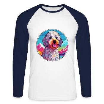 Spanischer Wasserhund Rasse Cartoon Kawaii Aquarell - Unisex Baseballshirt langarm - Weiß/Navy - Vorne - Nik (191cm)