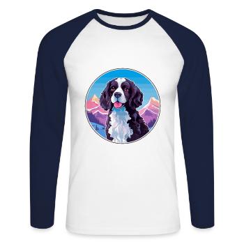 Stabyhoun Stabij Dog Breed Cartoon Kawaii Watercol - Unisex Long Sleeve Baseball T-Shirt - white/navy - Front - Nik (191cm)