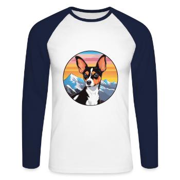 Spielzeug Foxterrier Hunderasse Cartoon Kawaii Watercolo - Unisex Baseballshirt langarm - Weiß/Navy - Vorne - Nik (191cm)