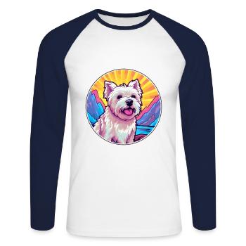 West Highland White Terrier Hunderasse Cartoon Kawa - Unisex Baseballshirt langarm - Weiß/Navy - Vorne - Nik (191cm)