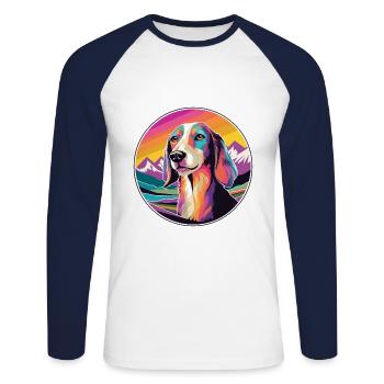 Saluki Dog Breed Cartoon Kawaii Watercolor - Unisex Long Sleeve Baseball T-Shirt - white/navy - Front - Nik (191cm)