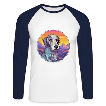 Scottish Deerhound Dog Breed Cartoon Kawaii Waterc - Unisex Long Sleeve Baseball T-Shirt - white/navy - Front - Nik (191cm)