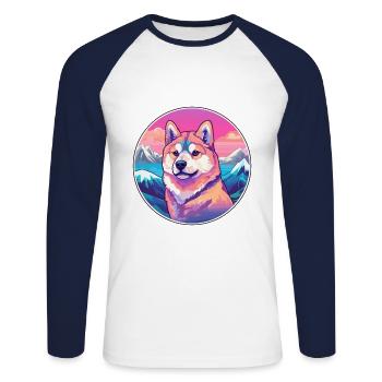 Shikoku Dog Breed Cartoon Kawaii Watercolor - Unisex Long Sleeve Baseball T-Shirt - white/navy - Front - Nik (191cm)