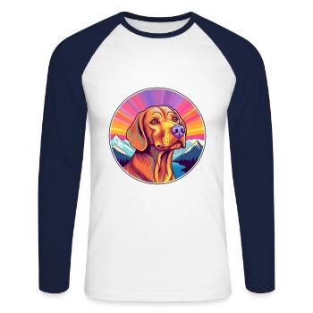 Vizsla Dog Breed Cartoon Kawaii Watercolor - Unisex Long Sleeve Baseball T-Shirt - white/navy - Front - Nik (191cm)