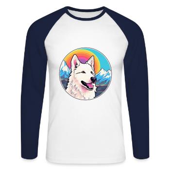 White Shepherd Dog Breed Cartoon Kawaii Watercolor - Unisex Long Sleeve Baseball T-Shirt - white/navy - Front - Nik (191cm)