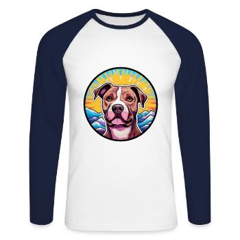 Staffordshire Bull Terrier Staffy Race de chien Cartoo - T-shirt baseball manches longues Homme - blanc/marine - Devant - Nik (191cm)