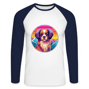 Tibetan Spaniel Dog Breed Cartoon Kawaii Watercolo - Unisex Long Sleeve Baseball T-Shirt - white/navy - Front - Nik (191cm)