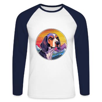 Treeing Walker Coonhound Dog Breed Cartoon Kawaii - Unisex Long Sleeve Baseball T-Shirt - white/navy - Front - Nik (191cm)