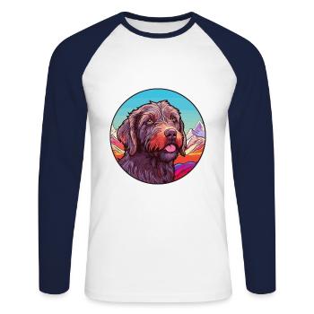 Wirehaired Pointing Griffon Dog Breed Cartoon Kawa - Unisex Long Sleeve Baseball T-Shirt - white/navy - Front - Nik (191cm)