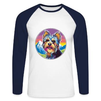 Yorkshire Terrier Dog Breed Cartoon Kawaii Waterco - Unisex Long Sleeve Baseball T-Shirt - white/navy - Front - Nik (191cm)
