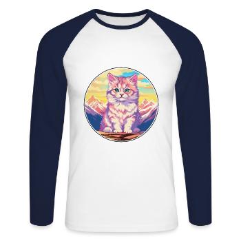 American Curl Cat Colorful Cartoon Watercolor Illu - Unisex Long Sleeve Baseball T-Shirt - white/navy - Front - Nik (191cm)