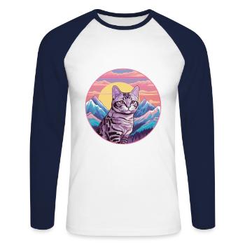 Chat Brésilien À Poil Court Coloré Dessin Animé Watercolo - T-shirt baseball manches longues Homme - blanc/marine - Devant - Nik (191cm)