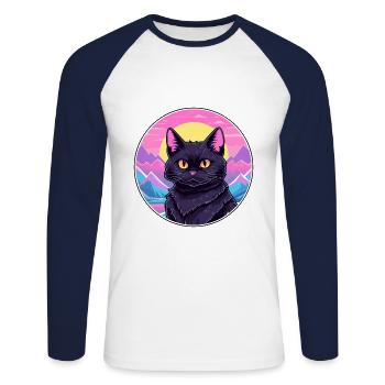 Bombay Cat Coloré Dessin Animé Aquarelle Illustratio - T-shirt baseball manches longues Homme - blanc/marine - Devant - Nik (191cm)