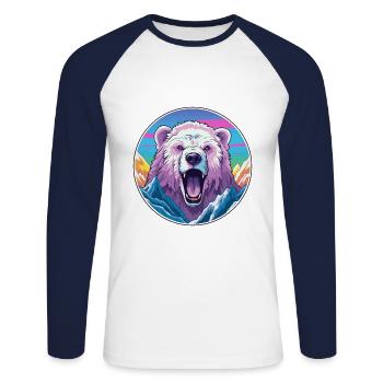 Ours Aquarelle Dessin Animé Kawaii Animal De Compagnie Coloré - T-shirt baseball manches longues Homme - blanc/marine - Devant - Nik (191cm)