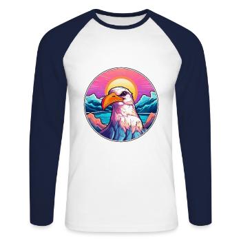 Albatross Watercolor Cartoon Kawaii Pet Animal Col - Unisex Long Sleeve Baseball T-Shirt - white/navy - Front - Nik (191cm)