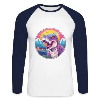 Dinosaur Watercolor Cartoon Kawaii Pet Animal Colo - Unisex Long Sleeve Baseball T-Shirt - white/navy - Front - Nik (191cm)