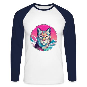 Lynx Watercolor Cartoon Kawaii Pet Animal Colorful - Unisex Long Sleeve Baseball T-Shirt - white/navy - Front - Nik (191cm)