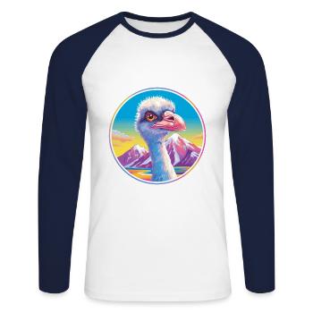 Strauß Aquarell Karikatur Kawaii Haustier Tier Farbe - Unisex Baseballshirt langarm - Weiß/Navy - Vorne - Nik (191cm)