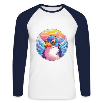 Pinguin Aquarell Karikatur Kawaii Haustier Tier Farbe - Unisex Baseballshirt langarm - Weiß/Navy - Vorne - Nik (191cm)