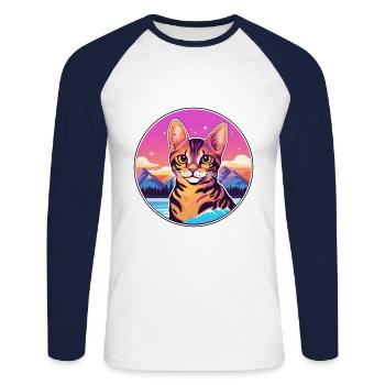 Chat du Bengale coloré dessin animé aquarelle Illustratio - T-shirt baseball manches longues Homme - blanc/marine - Devant - Nik (191cm)