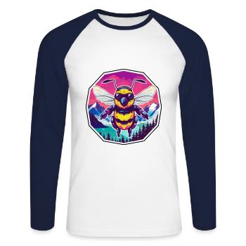 Biene Aquarell Karikatur Kawaii Haustier Tier Bunt - Unisex Baseballshirt langarm - Weiß/Navy - Vorne - Nik (191cm)