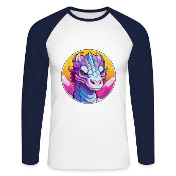 Dragon Aquarelle Dessin Animé Kawaii Animal De Compagnie Colorf - T-shirt baseball manches longues Homme - blanc/marine - Devant - Nik (191cm)