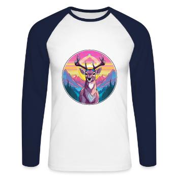 Cerf Aquarelle Dessin Animé Kawaii Animal De Compagnie Animal Coloré - T-shirt baseball manches longues Homme - blanc/marine - Devant - Nik (191cm)