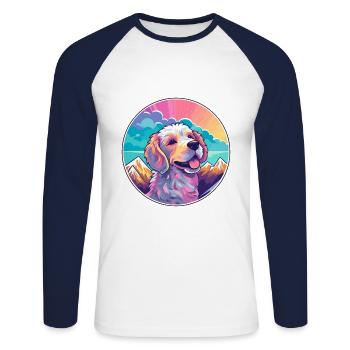 Chien Aquarelle Dessin Animé Kawaii Animal De Compagnie Animal Coloré - T-shirt baseball manches longues Homme - blanc/marine - Devant - Nik (191cm)