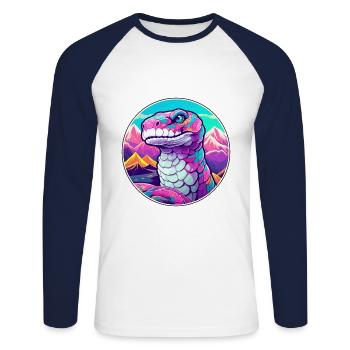 Serpent Aquarelle Dessin Animé Kawaii Animal De Compagnie Animal Colorfu - T-shirt baseball manches longues Homme - blanc/marine - Devant - Nik (191cm)
