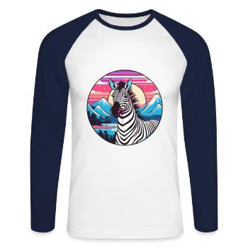 Zebra Watercolor Cartoon Kawaii Pet Animal Colorfu - Unisex Long Sleeve Baseball T-Shirt - white/navy - Front - Nik (191cm)