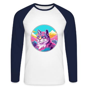 Katze Aquarell Karikatur Kawaii Haustier Tier Bunt - Unisex Baseballshirt langarm - Weiß/Navy - Vorne - Nik (191cm)
