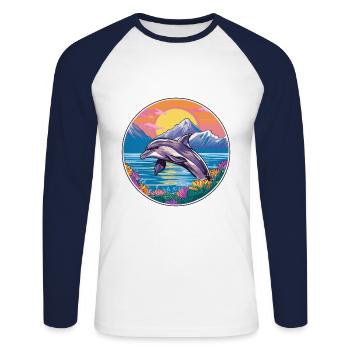 Delfin Aquarell Karikatur Kawaii Haustier Tier Farbe - Unisex Baseballshirt langarm - Weiß/Navy - Vorne - Nik (191cm)