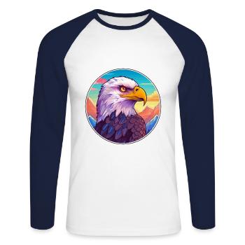 Aigle Aquarelle Dessin Animé Kawaii Animal Animal Colorfu - T-shirt baseball manches longues Homme - blanc/marine - Devant - Nik (191cm)