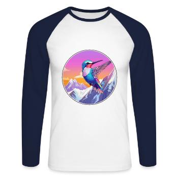 Colibri Aquarelle Dessin Animé Kawaii Animal De Compagnie C - T-shirt baseball manches longues Homme - blanc/marine - Devant - Nik (191cm)