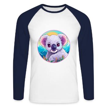 Koala Watercolor Cartoon Kawaii Pet Animal Colorfu - Unisex Long Sleeve Baseball T-Shirt - white/navy - Front - Nik (191cm)