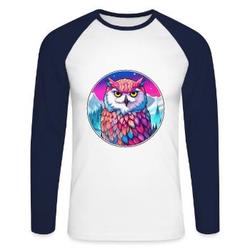 Eule Aquarell Karikatur Kawaii Haustier Tier Bunt - Unisex Baseballshirt langarm - Weiß/Navy - Vorne - Nik (191cm)