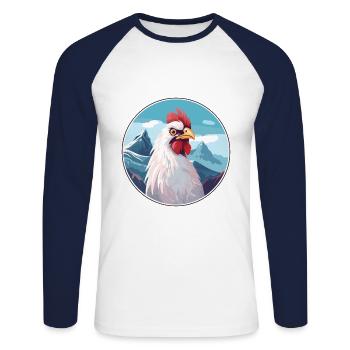 Chicken Watercolor Cartoon Kawaii Pet Animal Color - Unisex Long Sleeve Baseball T-Shirt - white/navy - Front - Nik (191cm)
