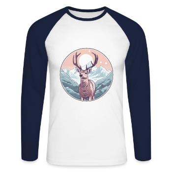 Cerf Aquarelle Dessin Animé Kawaii Animal De Compagnie Animal Coloré - T-shirt baseball manches longues Homme - blanc/marine - Devant - Nik (191cm)