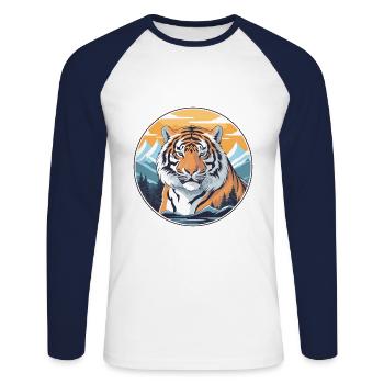 Tiger Watercolor Cartoon Kawaii Pet Animal Colorfu - Unisex Long Sleeve Baseball T-Shirt - white/navy - Front - Nik (191cm)