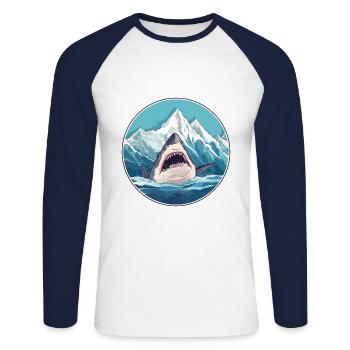 Requin Aquarelle Dessin Animé Kawaii Animal De Compagnie Colorfu - T-shirt baseball manches longues Homme - blanc/marine - Devant - Nik (191cm)