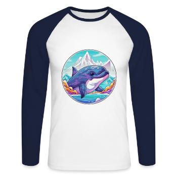 Wal Aquarell Karikatur Kawaii Haustier Tier Farbefu - Unisex Baseballshirt langarm - Weiß/Navy - Vorne - Nik (191cm)