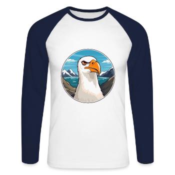 Albatross Watercolor Cartoon Kawaii Pet Animal Col - Unisex Long Sleeve Baseball T-Shirt - white/navy - Front - Nik (191cm)