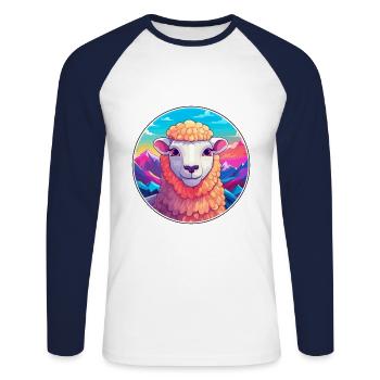 Mouton Aquarelle Dessin Animé Kawaii Animal Animal Colorfu - T-shirt baseball manches longues Homme - blanc/marine - Devant - Nik (191cm)