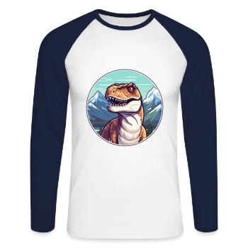 Dinosaur Watercolor Cartoon Kawaii Pet Animal Colo - Unisex Long Sleeve Baseball T-Shirt - white/navy - Front - Nik (191cm)