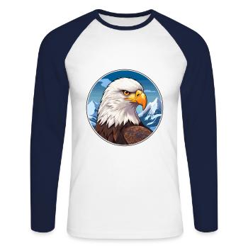 Aigle Aquarelle Dessin Animé Kawaii Animal Animal Colorfu - T-shirt baseball manches longues Homme - blanc/marine - Devant - Nik (191cm)