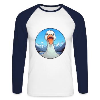 Goose Watercolor Cartoon Kawaii Pet Animal Colorfu - Unisex Long Sleeve Baseball T-Shirt - white/navy - Front - Nik (191cm)