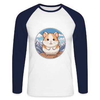 Hamster Aquarell Karikatur Kawaii Haustier Tier Farbe - Unisex Baseballshirt langarm - Weiß/Navy - Vorne - Nik (191cm)