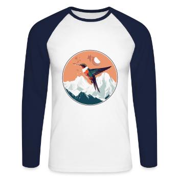 Colibri Aquarelle Dessin Animé Kawaii Animal De Compagnie C - T-shirt baseball manches longues Homme - blanc/marine - Devant - Nik (191cm)