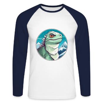 Iguana Watercolor Cartoon Kawaii Pet Animal Colorf - Unisex Long Sleeve Baseball T-Shirt - white/navy - Front - Nik (191cm)